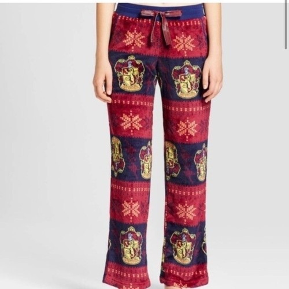 Harry Potter Gryffindor Crest Fair Isle‎ Fleece Pajama Pants Womens L